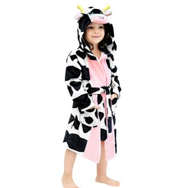 LOLANTA Kids Robe Hooded Fleece Bathrobe Girls Sleepwear Cow Animal Bathrobe Toddler Housecoat Birthday Gifts (Cow 2-3T)