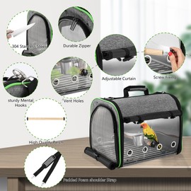 Suertree Bird Carrier Bag Bird Travel Cage Indestructible Stainless Steel Mesh, Bag with Stand for Parrot, Portable Bird Travel Bag, Pet Transparent Breathable Travel Cage