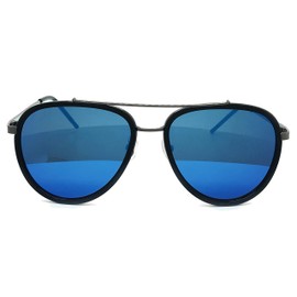 RAKOSTA c66449 Premium Aviator Vintage Retro Womens Mens Sunglasses (BLACK/ BLUE LENS, AVIATOR)
