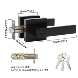 Entry Door Handle, Black Door Lever with Lock and Key, Entrance Door Lock Heavy Duty Keyed Exterior Door Knob for Bedroom, Bathroom, Front Door, Office, 1 Pack in Black Each with 3 Keys