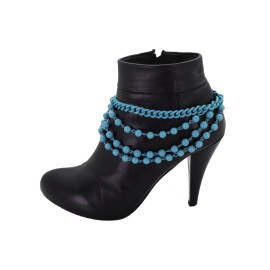 Women Turquoise Bright Sky Blue Metal Boot Chain Bracelet Shoe Ball Waves Charm
