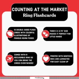 Counting at The Market Numbers Ring Flash Cards from Mudpuppy, Includes 10 Double-Sided Flash Cards with Plastic Ring, Perfect for On-The-Go Use, Teaches Children 123s, Bright Illustrations, Ages 1+