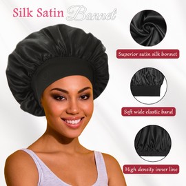 vidsel 2pcs Satin Bonnets for Women, Silk Hair Bonnet for Sleeping, Wide Soft Band Large Silky Sleep Cap for Curly Hair Braids