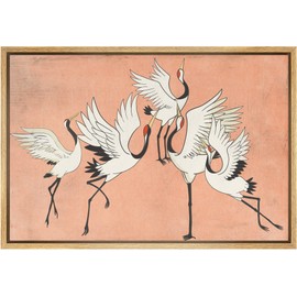 SIGNWIN Framed Canvas Print Wall Art Preppy Room Decor Pastel Bright Orange Sky Crane Birds Animals Nature Decorative Multicolor Colorful Rustic for Living Room, Bedroom, Office - 24"x36" Natural