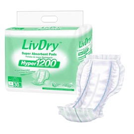 LivDry Incontinence Pad Insert for Men and Women | Hyper 1200 for Less Active Usage and More Protection (30 Count)