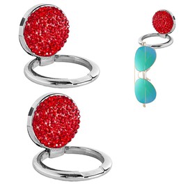 2 Pack Bling Sunglasses Holder Mask Holder for Car Dash Shiny Metal Alloy Eyeglasses Hook for Car Boat RV Truck to Surface Car Decor Crystal Rhinestone Red Bling Car Accessories for Women Girl(Red)