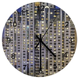 EQEY San Francisco Wall Clock Silent Non Ticking Round Home Decor Wooden Wall Clock Round Easy to Read for Home Office School Clock, 12 Inch