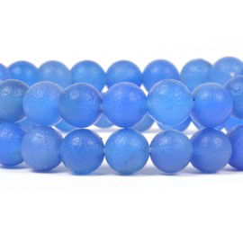 Frosted Blue Agate Gemstone 8mm Round Beads Stretch Bracelet 7 Inch Unisex