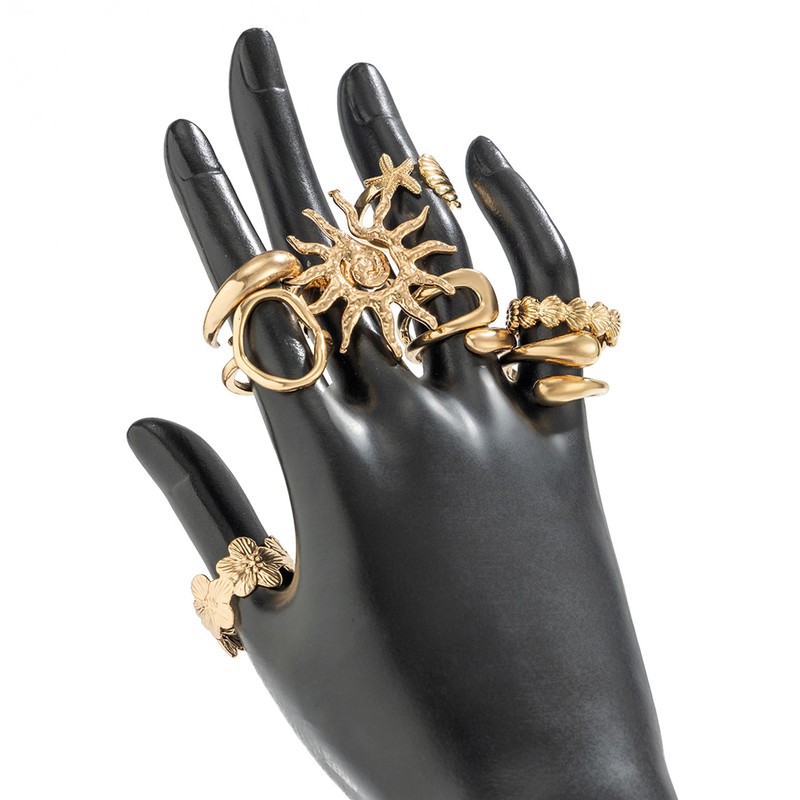 HUASAI Chunky Gold Stackable Rings for Women Non Tarnish Flower