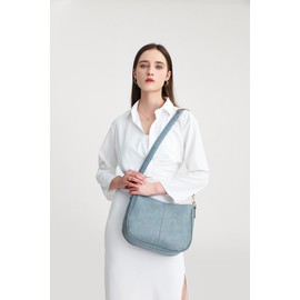 Leisofter Women's Chic Leather Shoulder Bag, Shopper Hobo Bags, Purse Set, Large Handbag with Removable Shoulder Strap, 2 Pieces, Black, blue