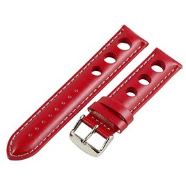 Clockwork Synergy, LLC 26mm Rally 3-hole Smooth Red / Grey Leather Interchangeable Replacement Watch Band Strap