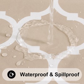 Smiry Round Plastic Table Cloth, Waterproof Vinyl Tablecloth with Flannel Backing for Round Tables, Wipeable & Spillproof for Dining, Camping, Indoor and Outdoor (60" Round, Khaki)