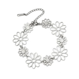 SIPURIS Boho Daisy Bracelet Sunflower Bracelet Daisy Jewelry for Women Birth Flower Bracelet Daisy Gifts for Mom Sister Friends, Stainless Steel, No Gemstone