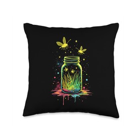 Fireflies In A Jar Nature Lover Glowing Insects Summer Night Throw Pillow