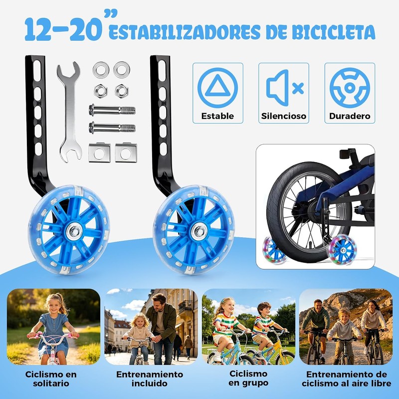 GWMWON Llantitas Bicicleta Llantas Entrenadoras,Ruedas de Entrenamiento LED
