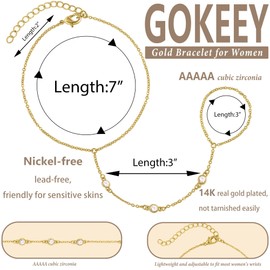 Nymora Gold Hand Chain Bracelet for Women Trendy Dainty 14k Gold Ring Bracelet with Cubic Zircon, Hand Chain Finger Ring Slave Cuff, Fall Jewelry Accessories, Summer Gifts