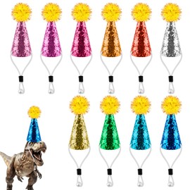 BOXOB 10pcs Mini Birthday Party Hats for Stuffed Animals, Reusable Glitter Tiny Small Miniature Cone Party Hats with Glitter Poms for Birthday Toy Animals Figures Dog Cat Pet Costumes (10 Colors)