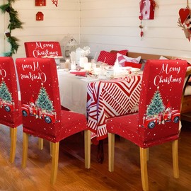 Christmas Chair Covers Set of 4, Christmas Decorations Stretch Removable Washable Dining Room Chair Protector Slipcovers for Xmas Decor Holiday Party Home Decoracion De Navidad (Christmas 1, 4 PCS)
