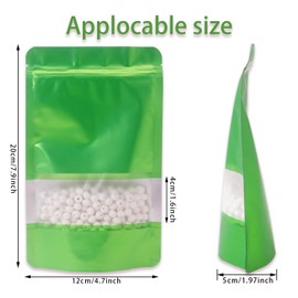 PQZKLDP 50 Pieces Smell Proof Green Bags-4.7X7.9 inch Resealable Matte Metallic Ziplock Bags, Stand Up Food Storage Bags with Window, Foil Pouch Sealable Bags for Small Business