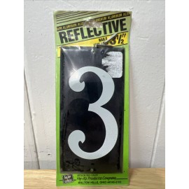 White Reflective White House Number 3.5” On 5” Black Aluminum Plate #3