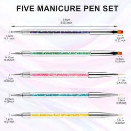 Wosyoodo 5 pcs Nail Art Brushes, Double Ended Nail Dotting Tool, Nail Art Pens, Drill Drawing Nails Brush Pen for Nail Art Tools