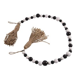The Round Top Collection - Black & White Wood Bead Garland, Charm Holder - Wood & Jute