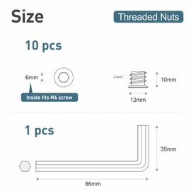 BOUMVID Screw-in Nut M6 x 10, Pack of 10 Screw Sockets Threaded Inserts Wood Screw Sleeve Thread Insert Galvanised Drive Nut Screw-In Thread Hexagonal Nuts for Wooden Furniture