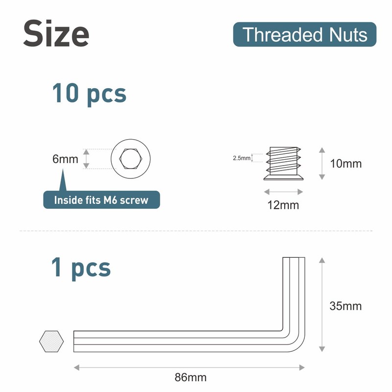 BOUMVID Screw-in Nut M6 x 10, Pack of 10 Screw