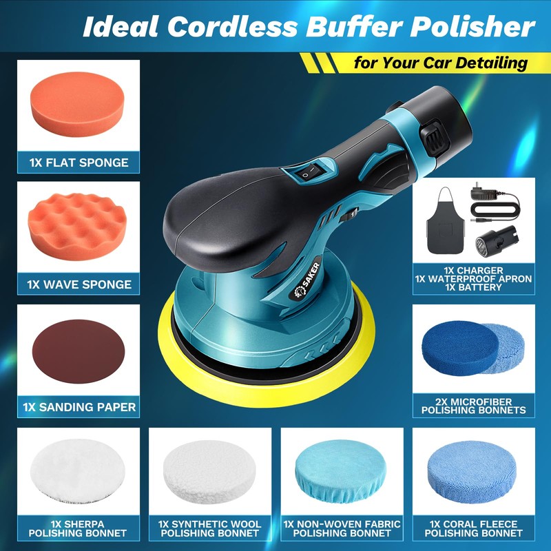 Saker Mini Cordless Buffer Polisher - 6 Inch Portable Polishing