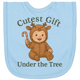 inktastic Cutest Gift Under the Tree Baby Reindeer Newborn Bib Light Blue 46c6a