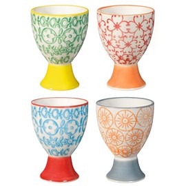 Nordring Egg Cups Carla with Pattern, Colorful, Stoneware, Set of 4 Styles, Handmade Stamp Decor