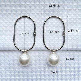 Elegant Pearl Shower Curtain Hooks 12Pcs, Ivory Artifical Pearl and Rustproof Shower Curtain Rings for Bathroom, Metal Decorative Shower Curtain Hangers Bathroom Accessories
