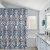 Decorative Blue & Silver Grey Gray Boho Fabric Shower Curtain,