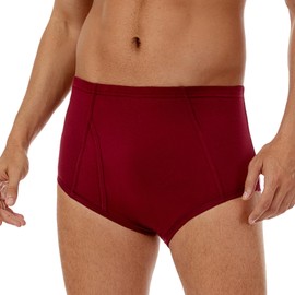 ShieldEase Washable Incontinence Underwear for Men - Cotton Urinary Leakproof Briefs with Flying, Complete Front & Rear Leak Proof, 150ml Absorbency (2XL, Burgundy)