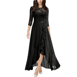 Miusol Women's Elegant Floral Lace Ruffle Bridesmaid Maxi Dress (Medium, Black)