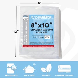 Avid Armor Chamber Vacuum Sealer Bags – Heavy Duty, BPA-Free, Pre-Cut Chamber Vacuum Bags for Food Preservation, Freezer Storage, Sous Vide and more, 250/Pack (8x10) – Multi-Use Vacuum Bags