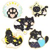 5pcs Cute Black Cats Enamel Pins Cartoon Cat Paw Print