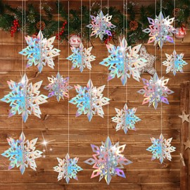 DERAYEE Christmas Decorations Set Ornaments White Snow Set of 18 Cute Decorations Ornaments Decor Home Snowflake Snowflake Party Supplies (24, Flash Colors)