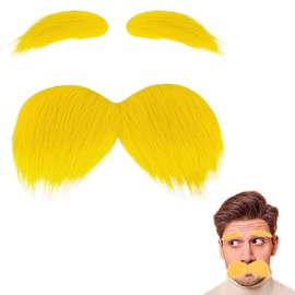 OUDQFCJ Yellow Moustache and Eyebrow Set Moustache for Gluing Lorax Costume Fake Beard for Men Women Novelty Party (Yellow)