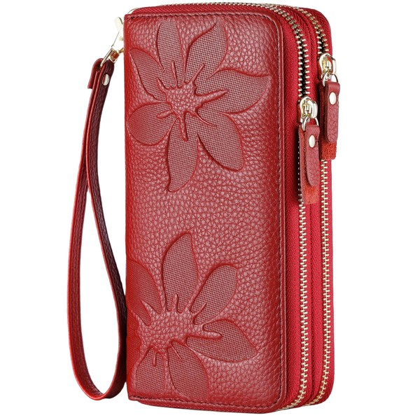 Bakurok Wallets for Women Wristlet RFID Blocking Genuine Leather Double