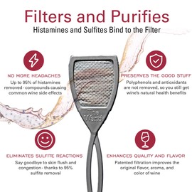 PureWine The Wand Wine Purifier - Red & White Wine Filters for Histamines & Sulfites, Sulfite Remover Sticks, Helps Allergies & Headaches, Gift Accessories for Women & Men - 30 Wands, Silver