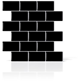 VViViD 11 Sheets Peel and Stick Faux Gloss Black Brick Wall Tiles, Self Adhesive Backsplash 12”x12”, 2mm Thick Kitchen, Bathroom (11 sq. ft.)