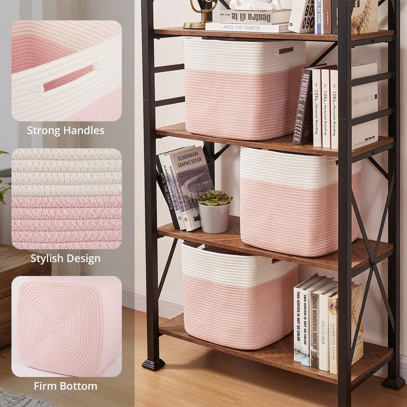 OIAHOMY 3-Pack Kallax Storage Cubes, Cotton Rope Woven Baskets for
