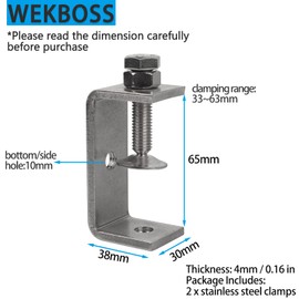 WEKBOSS Heavy Duty Stainless Steel C Clamp for Woodworking 62mm Small Welding C Clamps Mini Metal Desk Clamp for Mounting with Wide Jaw Opening and Screw and Pad (Pack of 2)