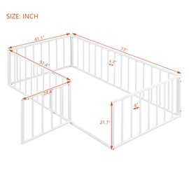 ACQCA Twin Size Metal Floor Bed Frame with Fence and Door,Versatile Montessori Beds,No Box Spring Needed,Easy to Install,for Kids,Boys,Girls,White