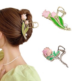 WENSIDUO 2 Pack Hair Claw Clips for Women, Large Non-Slip Strong Metal Hair Claw Clips for Women Thick Hair,Butterfly+Flower.