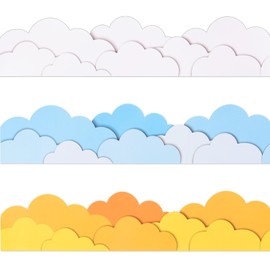 MoDooris 72Pcs Sky Cloud Bulletin Board Borders Clouds Scalloped Border Trims Clouds Shape Die Cut Summer Classroom Decorations forBack to School Blackboard Chalkboard Party Decor, Orange Blue White