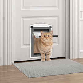 MAVRICTECH Cat Door for Door, Cat Door Interior & Exterior Door with Steel Frame and Telescoping Tunnel, Magnetic Double Flap Design and Two Sliding Lock Panels, for Pets Up to 15LBS, White.