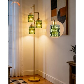 Lightdot 67" 3-Light Glass Floor Lamps for Living Room, Dimmable Floor Lamp with Green Glass Shade& E12 Bulbs Included, Mid Century Standing Tall Lamp for Bedroom/Sofa Beside/Corner Decor-Gold