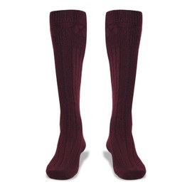 Scottish Highland Kilt Hose for Men, Ribbed Socks for USA Shoe Sizes, Wool Blend, Maroon, Medium